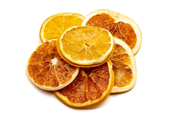 Suszone Plastry Pomarańczy Suszona Pomarańcza Plasterkach Wyizolowana Białym Tle Suszone — Zdjęcie stockowe