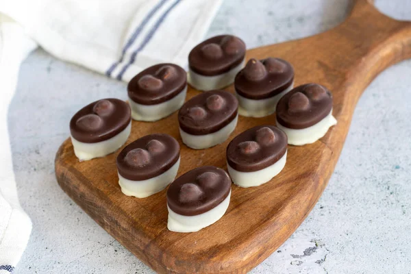 Hazelnut chocolate. Special hazelnut chocolate on a white background. close up