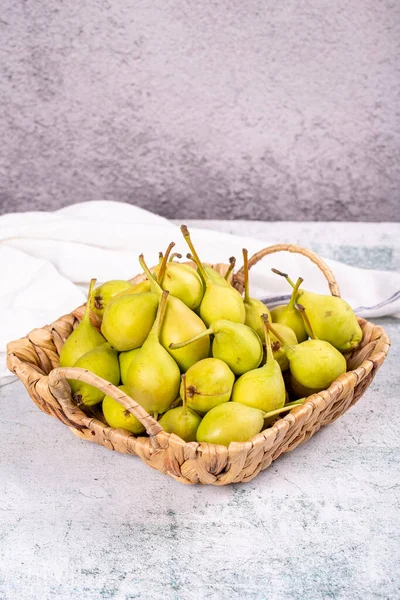 Fresh Pear Ripe Pears Basket Stone Background Bulk Pear Close — Stockfoto