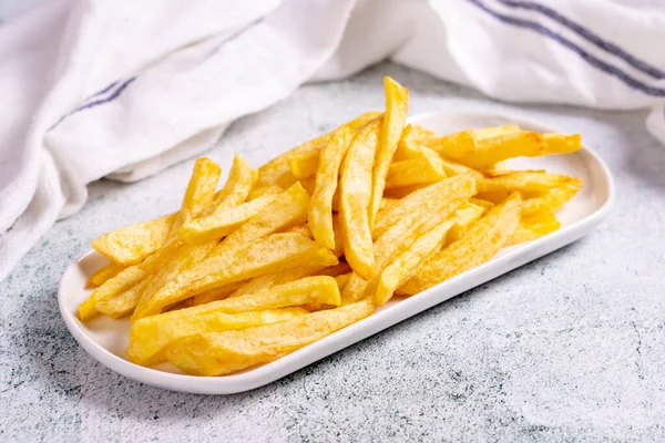 Fried Potatoes French Fries Stone Background French Fries Served Plate — Stockfoto