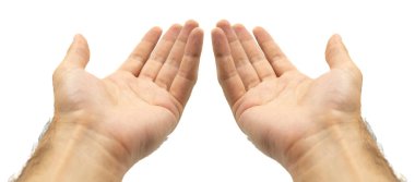 Praying adult hand isolated on white background