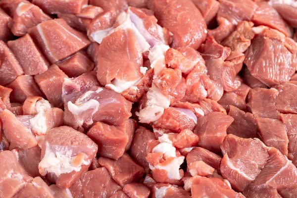 Lamb Cubed Meat Close Chopped Red Meat Butcher Products —  Fotos de Stock