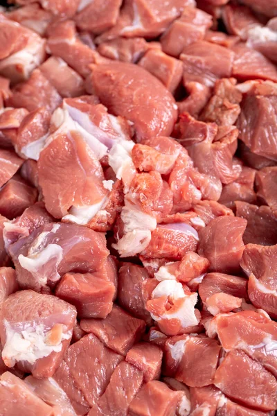 Lamb Cubed Meat Close Chopped Red Meat Butcher Products —  Fotos de Stock