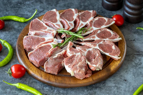 Lamb Chops Rib Chop Dark Background Butcher Products Close —  Fotos de Stock