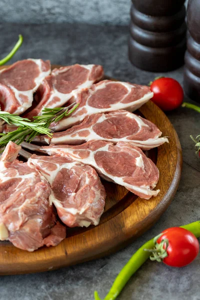 Lamb Chops Rib Chop Dark Background Butcher Products Close —  Fotos de Stock