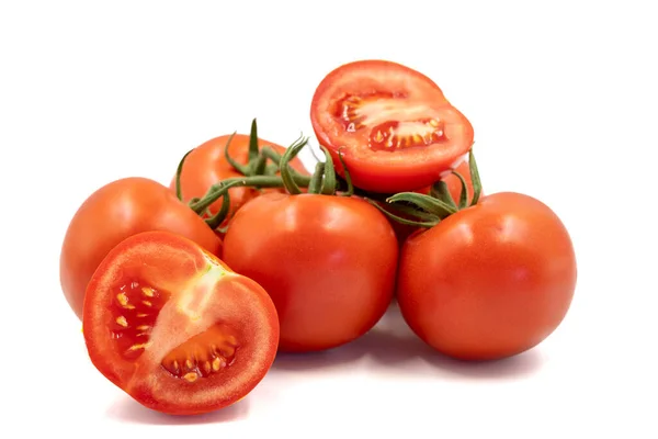 Bunch Tomatoes Freshly Cut Tomatoes Isolated White Background Organic Food — Stok fotoğraf