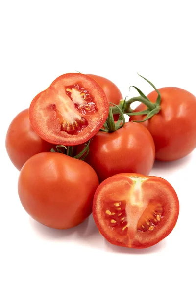 Bunch Tomatoes Freshly Cut Tomatoes Isolated White Background Organic Food — Foto de Stock