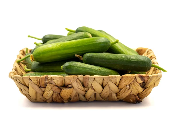 Ripe Cucumber Fresh Cucumbers Basket Isolated White Background Organic Food — Foto Stock