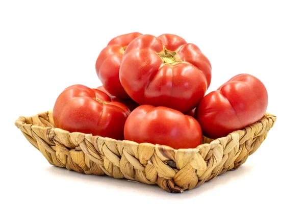 Ripe Tomatoes Fresh Raw Red Tomatoes Basket Isolated White Background — Foto Stock