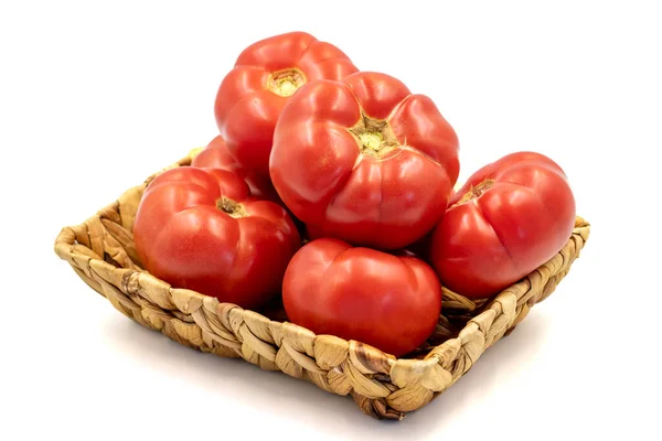 Ripe Tomatoes Fresh Raw Red Tomatoes Basket Isolated White Background — Φωτογραφία Αρχείου