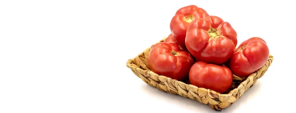 Ripe Tomatoes Fresh Raw Red Tomatoes Basket Isolated White Background —  Fotos de Stock