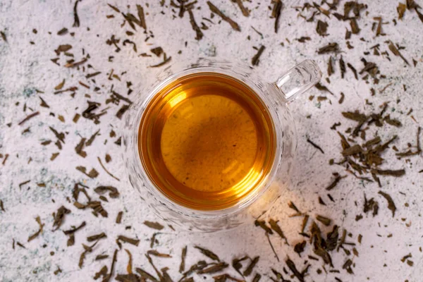 Green Tea Top View Green Tea Stone Background Healthy Drinks — Stockfoto