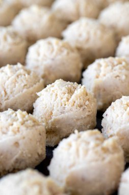 Sweet cookies. Freshly baked cookies in a tray. close up