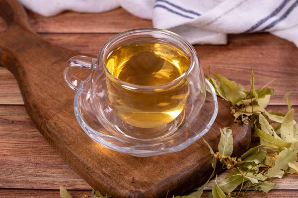 Linden Tea Linden Tea Wood Floor Herbal Tea Concept Healthy — Stock Photo, Image