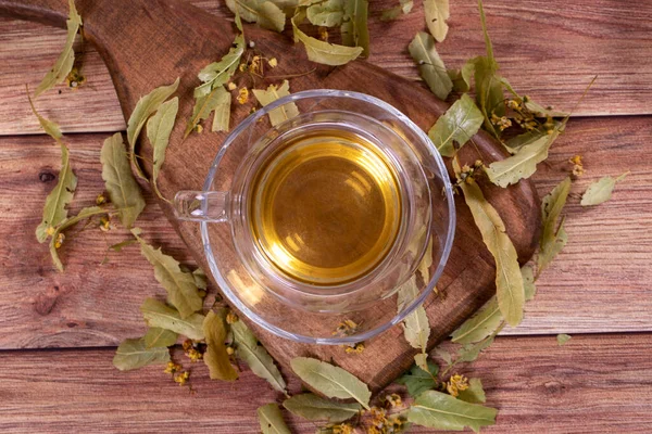 Linden Tea Linden Tea Wood Floor Herbal Tea Concept Healthy — Photo