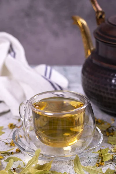 Linden Tea Linden Tea Stone Background Herbal Tea Concept Healthy — Photo