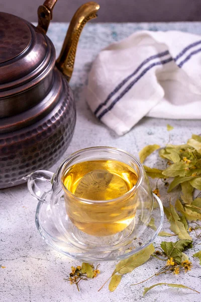 Linden Tea Linden Tea Stone Background Herbal Tea Concept Healthy — Photo