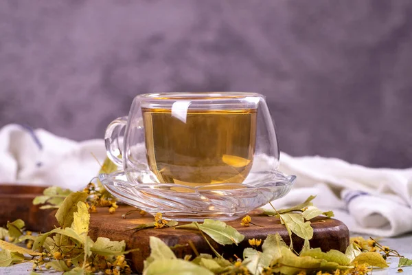Linden Tea Linden Tea Stone Background Herbal Tea Concept Healthy — Stockfoto
