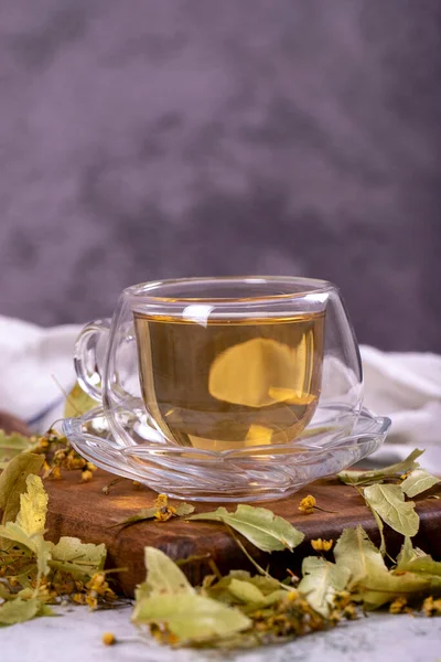 Linden Tea Linden Tea Stone Background Herbal Tea Concept Healthy — Stockfoto