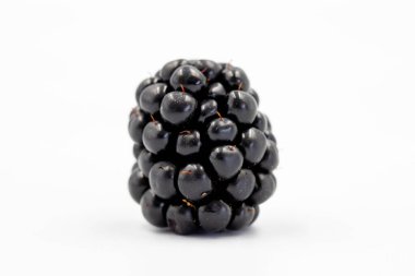 Black mulberry isolated on white background. Fresh and juicy black mulberry. Organic food. close up