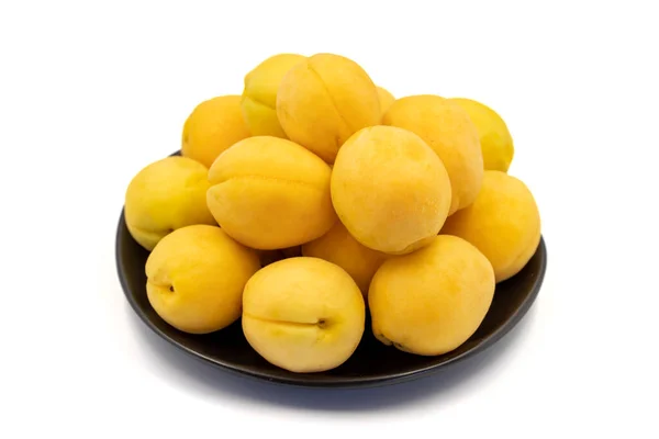Ripe Apricot Isolated White Background Fresh Juicy Apricots Plate Organic —  Fotos de Stock