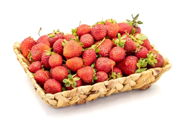Ripe Strawberry Isolated White Background Fresh Strawberries Basket Organic Food — Stok fotoğraf