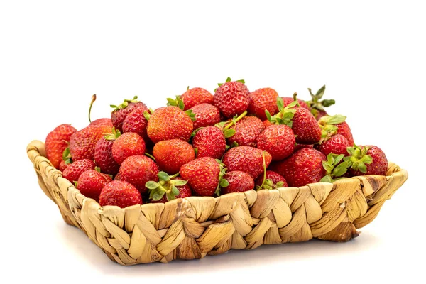 Ripe Strawberry Isolated White Background Fresh Strawberries Basket Organic Food — Stok fotoğraf