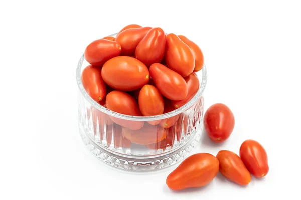Cherry Tomato Small Tomatoes Glass Bowl Isolated White Background Vegetable —  Fotos de Stock