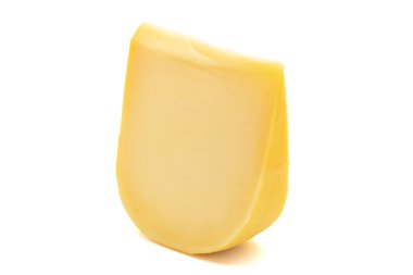 Yellow gouda cheese. Hard Dutch gouda cheese, isolated on white background. close up