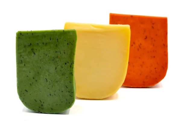 Hard Dutch Gouda Cheese Assortment Guoda Cheese Isolated White Background — 스톡 사진