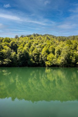 Lake hidden in the forest. Turkey Bolu Yedigoller. Lake view in cloudy weather