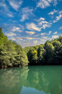 Lake hidden in the forest. Turkey Bolu Yedigoller. Lake view in cloudy weather