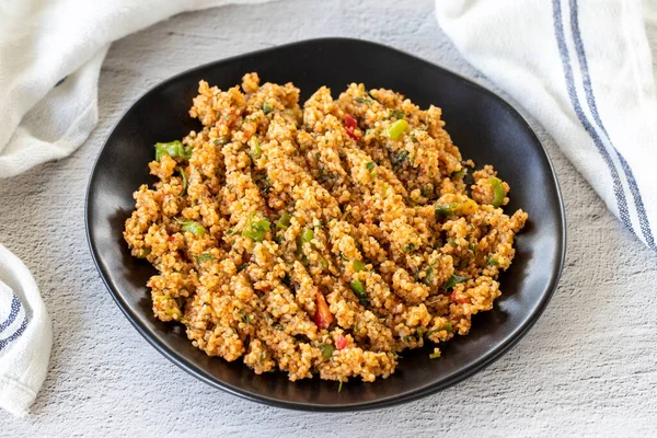 Bulgur Salad Stone Background Appetizer Prepared Bulgur Green Vegetables Traditional — Fotografie, imagine de stoc