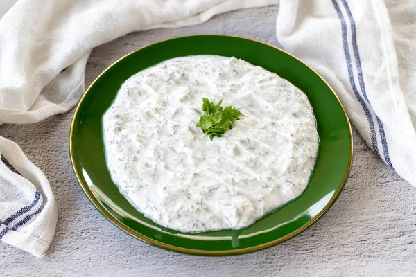 Dry Tzatziki Stone Background Snack Prepared Yogurt Mint Traditional Mediterranean — Stock Fotó