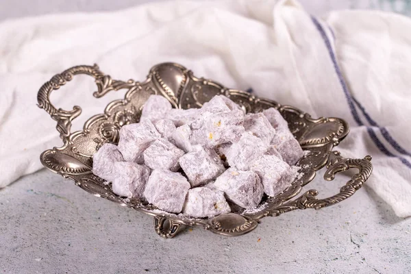 Turkish Delight Pistachio Double Roasted Turkish Delight Gray Background Traditional — Stock fotografie