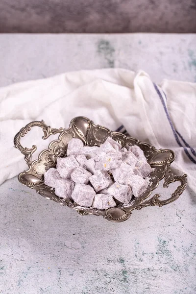 Turkish Delight Pistachio Double Roasted Turkish Delight Gray Background Traditional — Stock fotografie