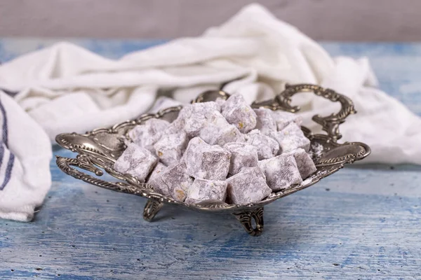 Turkish Delight Pistachio Double Roasted Turkish Delight Blue Background Traditional — Stock fotografie