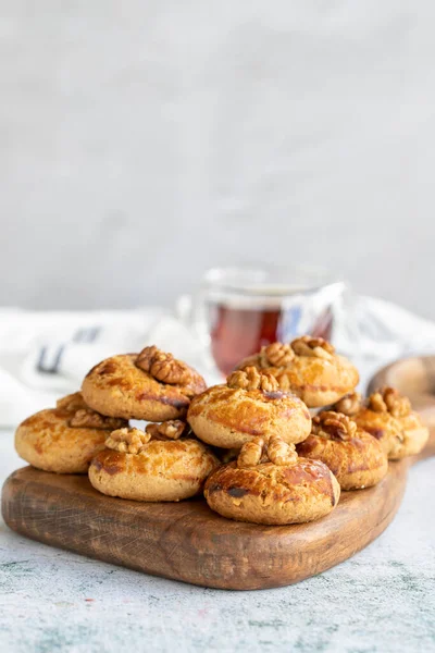 stock image Walnut cookies. Homemade cookies on gray background. close up