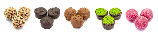 Čokoládová Pralinka Různé Čokolády Izolované Bílém Pozadí Zavřít — Stock fotografie