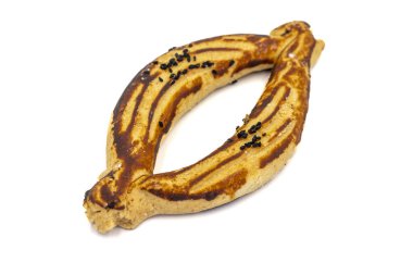 Çatallı kurabiyeler beyaz arka planda izole edilmiş. Yerel adı Catal kurabiye. Kapat.