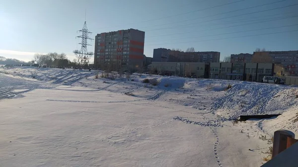 Paisaje Invernal Terraplén Del Río Irtysh —  Fotos de Stock