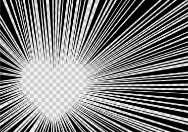 Manga hız çerçevesi, patlama şablonu. Süper kahraman hız hareketi. Çizgileri olan kalp çerçevesi arkaplanı.