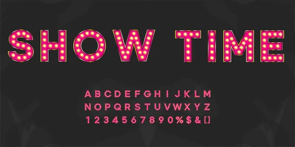 Pinkfarbenes Festzelt Alphabet Mit Zahlen Und Warmem Licht Vintage Beleuchtete — Stockvektor
