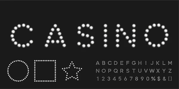 Alphabet Chapiteau Brillant Blanc Avec Chiffres Lumière Chaude Lettres Lumineuses — Image vectorielle