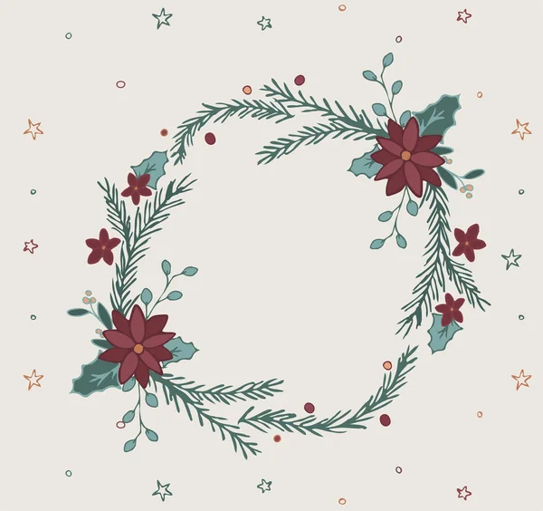 Poinsettia Vánoční Kruhový Věnec Pro Zimní Dovolenou Rámeček Dekorace Elegantní — Stockový vektor