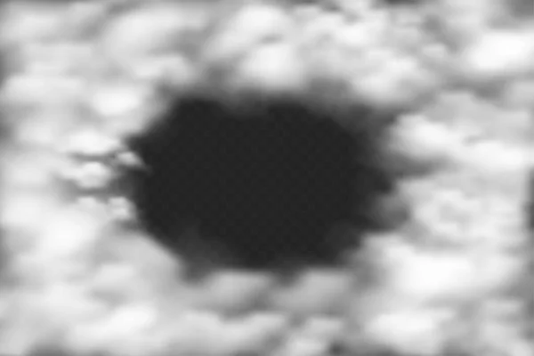 A reális felhőhatás kör kerete. Égbolt füst átlátszó háttér. Vektor kísérteties kialakítás — Stock Vector