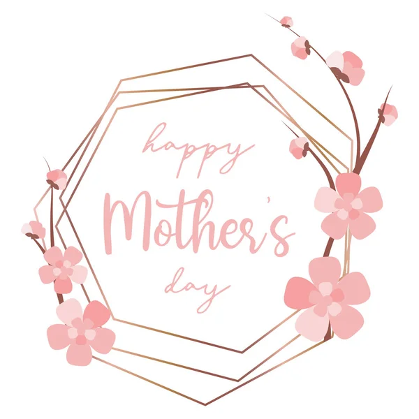 Happy Mothers day polygonal cadre de salutation. Elément graphique rose avec fleur de cerisier. Modèle de bannière vectorielle à vendre. — Image vectorielle