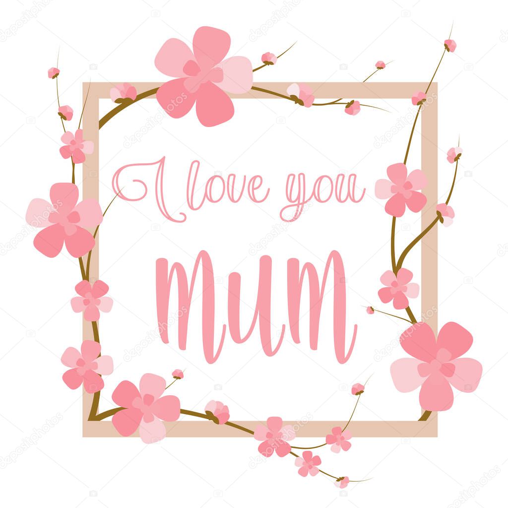 I love you mum UK celebration of Mothers day. Pink calligraphy art for flyer, poster or mug sublimation idea