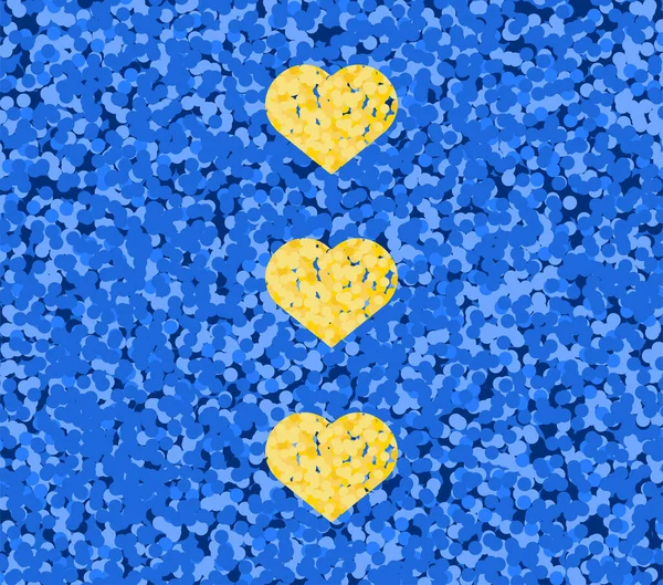 Жовті серця на синьому тлі. Українські прапори. Патріотичний вектор сублімації — стоковий вектор