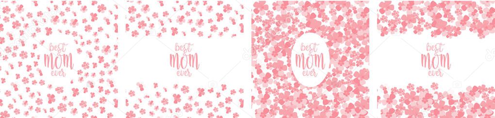 Set of 4 best mom ever pink backgrounds. Simple lettering design for card, flyer or poster decoration. Mothers day celebration layout for website banner
